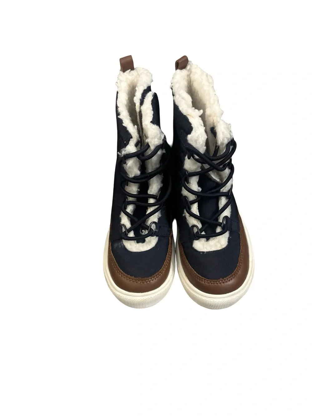 Kids Unisex Navy & Brown Casual Budget Friendly Winter Boot Sneakers Size 9